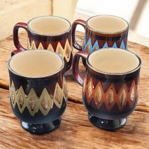 MCM Pedestal Mug Set Of 4. Made In Japan. Geometric Pattern